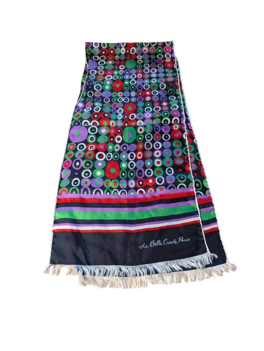 La Belle Créole Paris Multicolor Fringe Scarf With Geometric & Striped Design